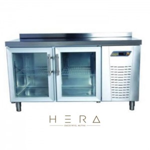 Ndustrio TPP-82-GD Tezgah Tip Pastahane Buzdolabı, 2 Cam Kapılı, Paslanmaz Çelik